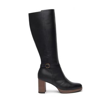NeroGiardini High Block Heel Knee High - Black Leather